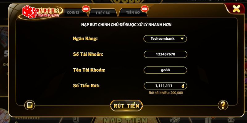 Hình ảnh rút tiền tài xỉu bằng banking