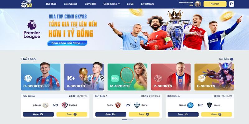 Nhà cái Sky88 có giao diện khá dễ nhìn