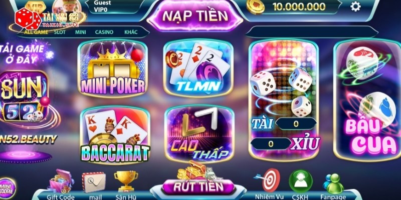 Tổng quan về sân cược Sun 52 Tài Xỉu