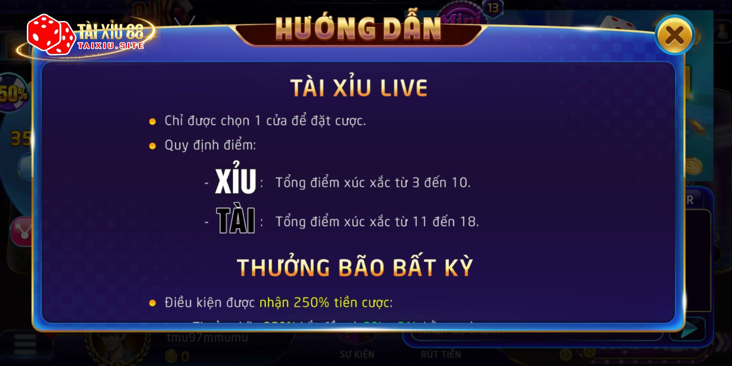 Luật chơi tài xỉu livestream chi tiết