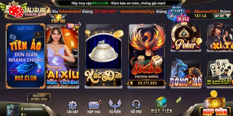 Giao diện của cổng Tài Xỉu B52